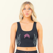 RIBBED STRETCH CROPPED TANK - BLACK / PINK