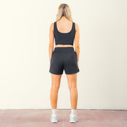 RIBBED STRETCH CROPPED TANK - BLACK / PINK