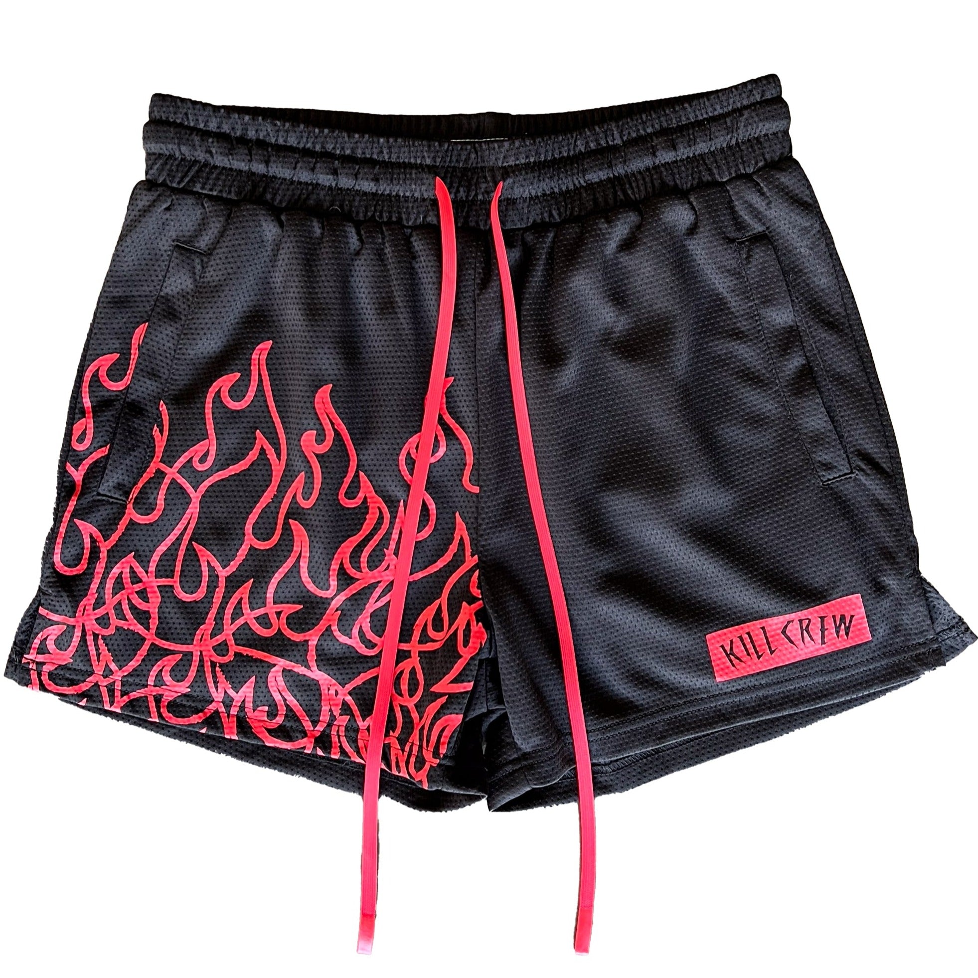 MUAY THAI FLAME SHORTS (MID THIGH CUT) - BLACK / RED – Kill Crew