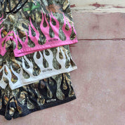 MUAY THAI SHORTS (MID THIGH CUT) WILDFIRE - BLACK