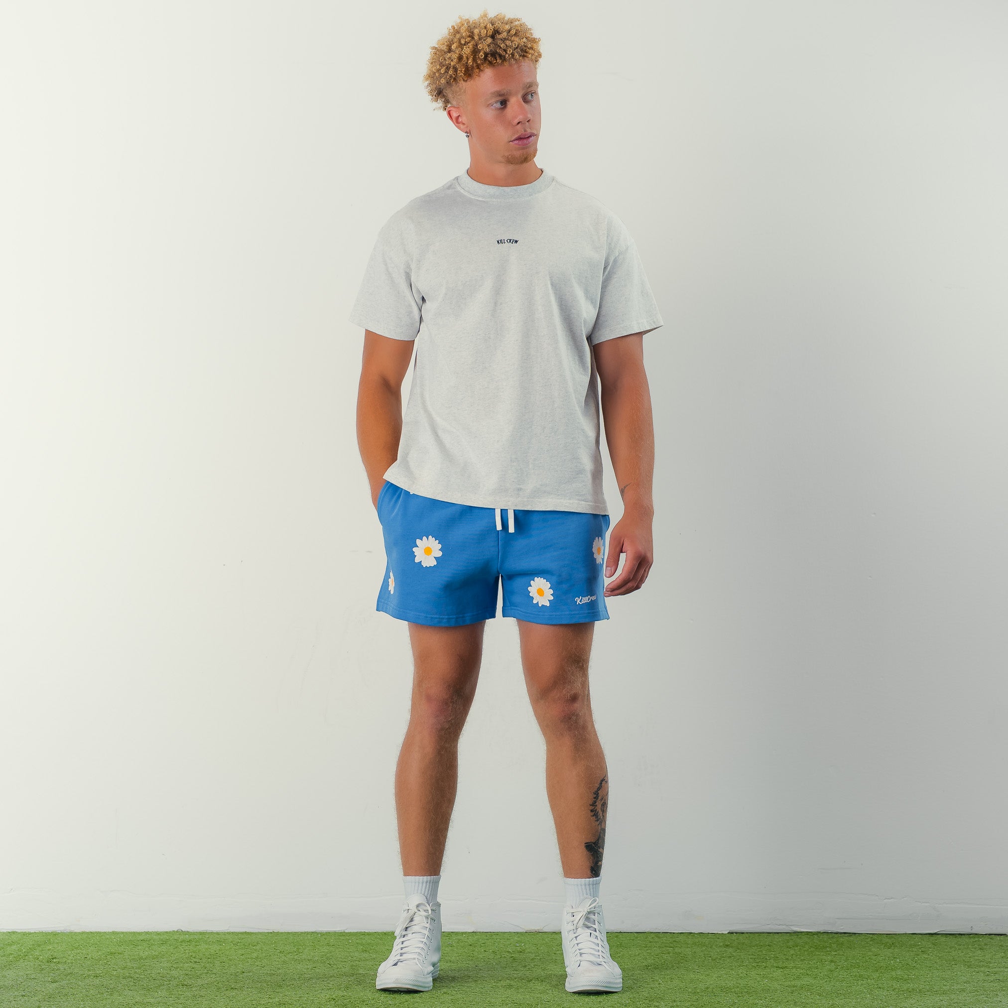 COTTON SHORTS (MID THIGH CUT) DAISY - BLUE