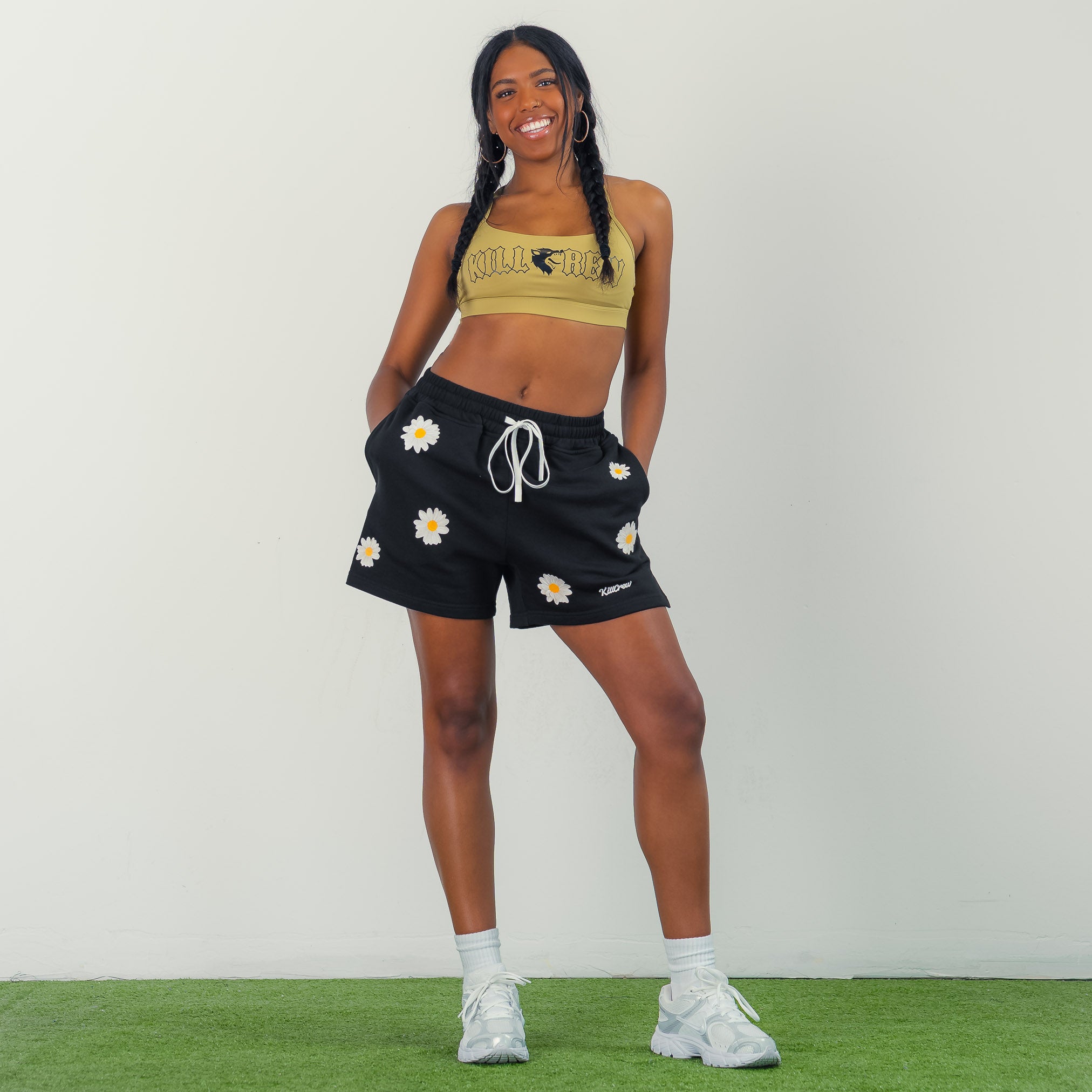 COTTON SHORTS (MID THIGH CUT) DAISY - BLACK