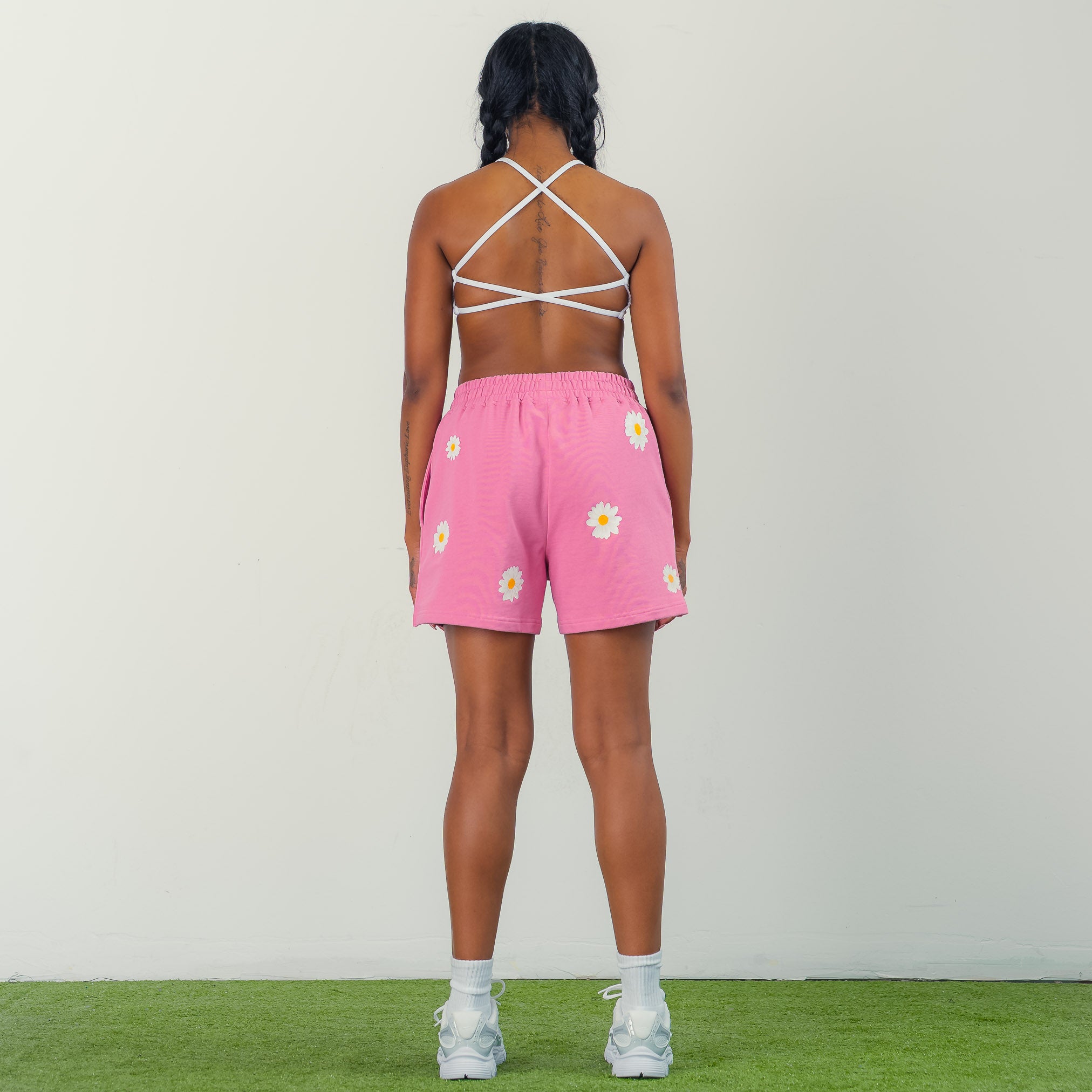 COTTON SHORTS (MID THIGH CUT) DAISY - PINK