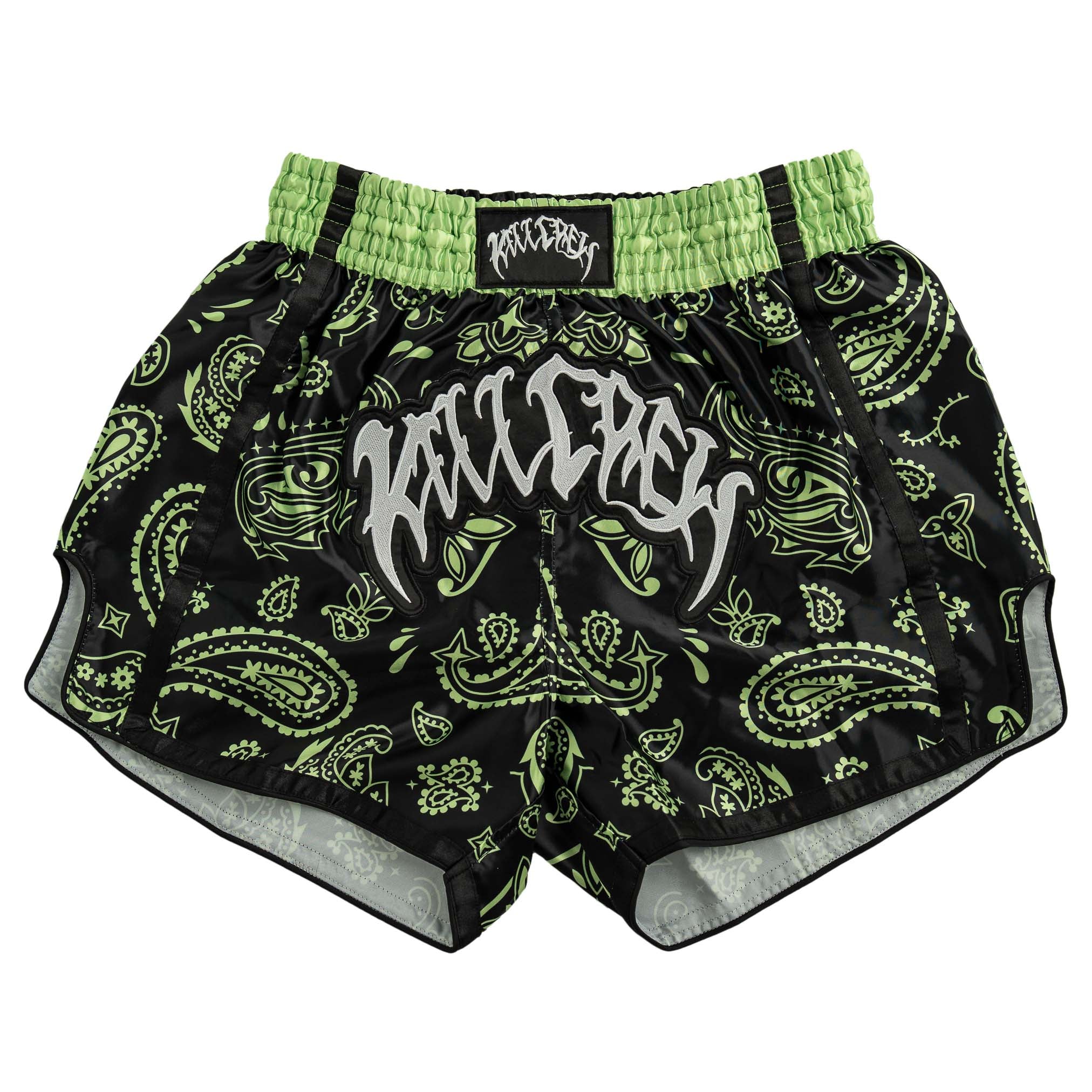 BANDANA FIGHT SHORTS - BLACK / NEON GREEN – Kill Crew