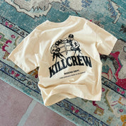 RELAXED FIT NATURAL COTTON BOXING DEPARTMENT T-SHIRT - CREAM / BLACK