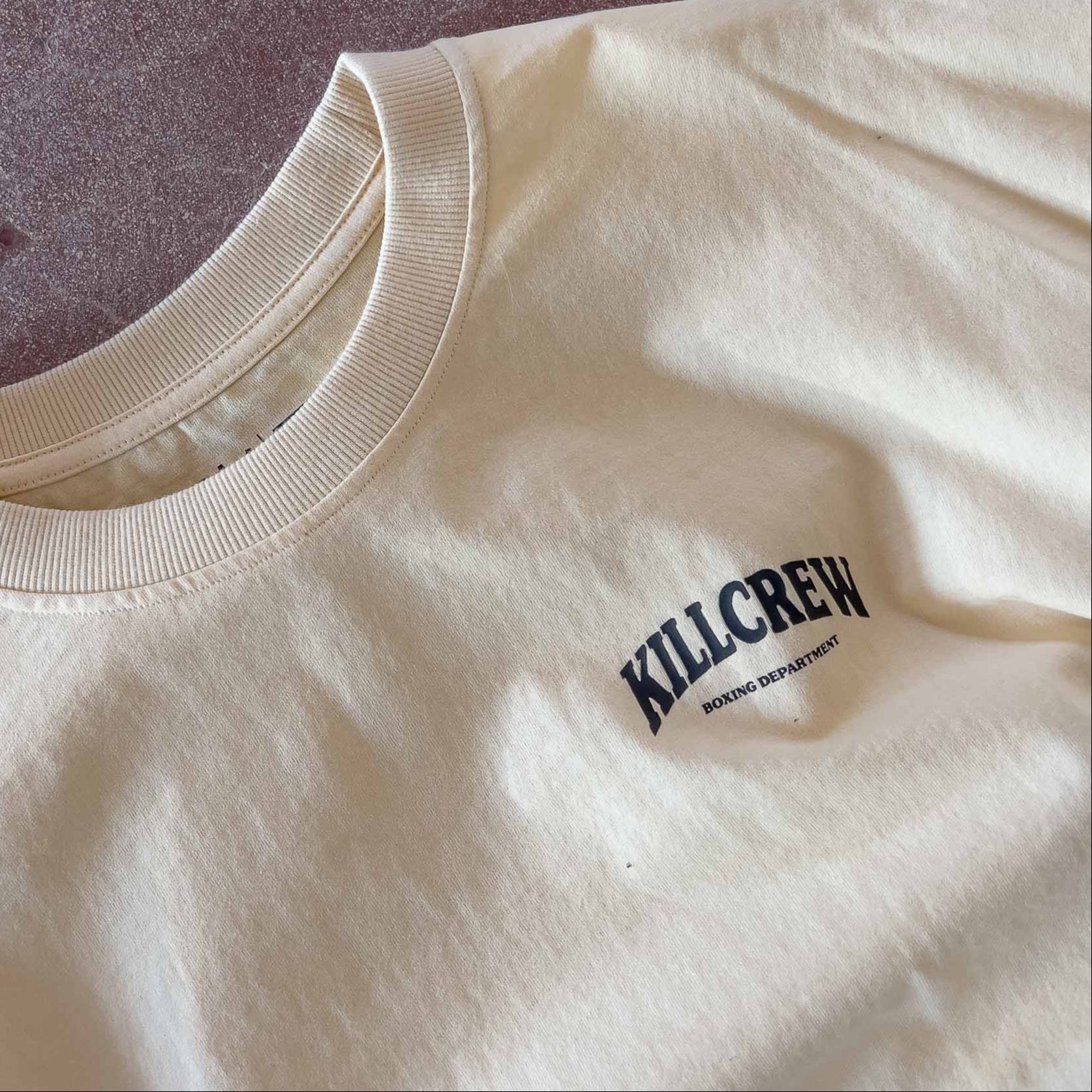 RELAXED FIT NATURAL COTTON BOXING DEPARTMENT T-SHIRT - CREAM / BLACK