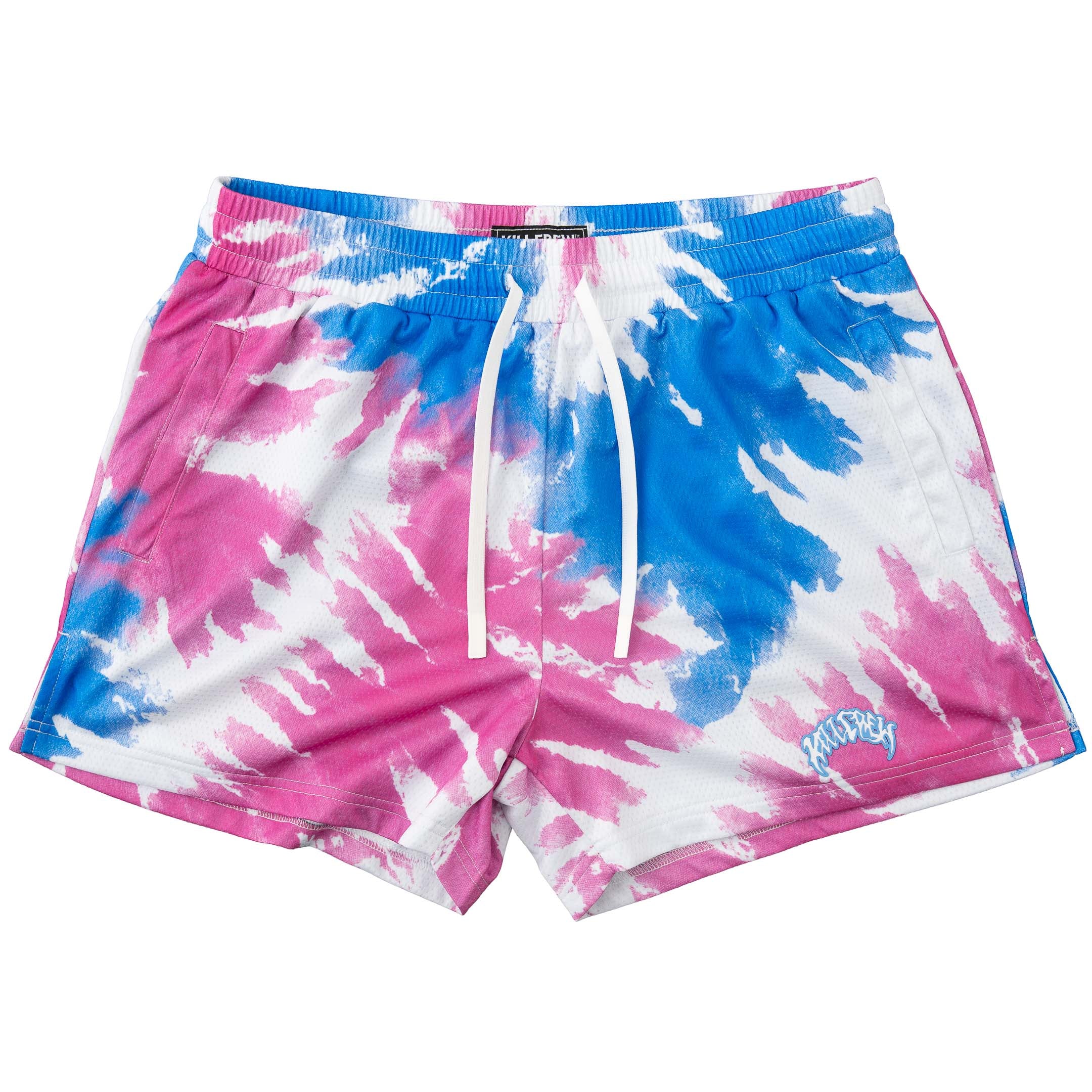 MUAY THAI SHORTS (MID THIGH CUT) RETRO - BLUE / PINK