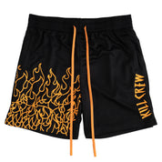 RELAXED CUT FLAME SHORTS - BLACK / ORANGE