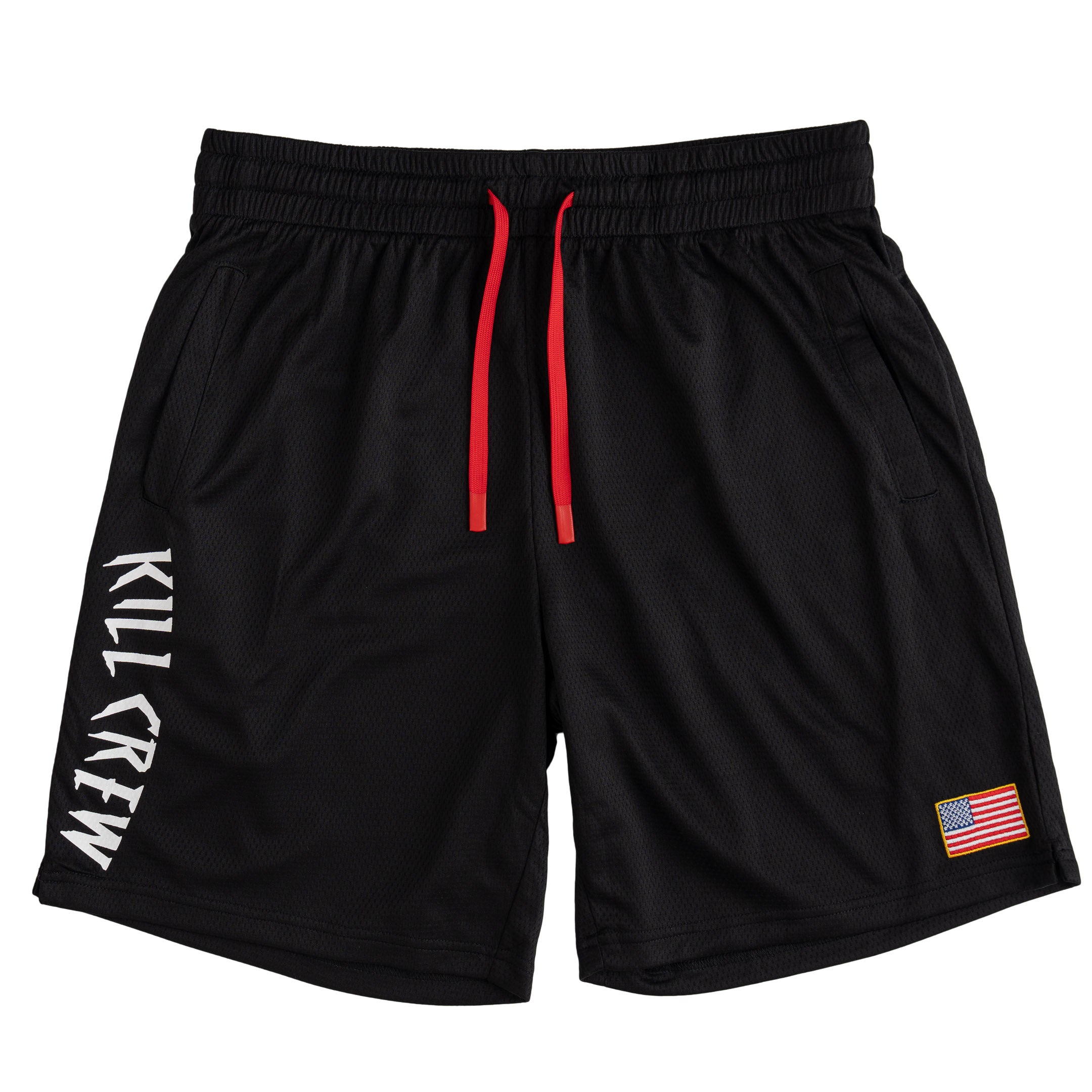 RELAXED CUT EMBROIDERED FLAG SHORTS - BLACK