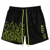 RELAXED CUT FLAME SHORTS - BLACK / GREEN