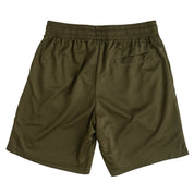 RELAXED CUT EMBROIDERED FLAG SHORTS - OLIVE