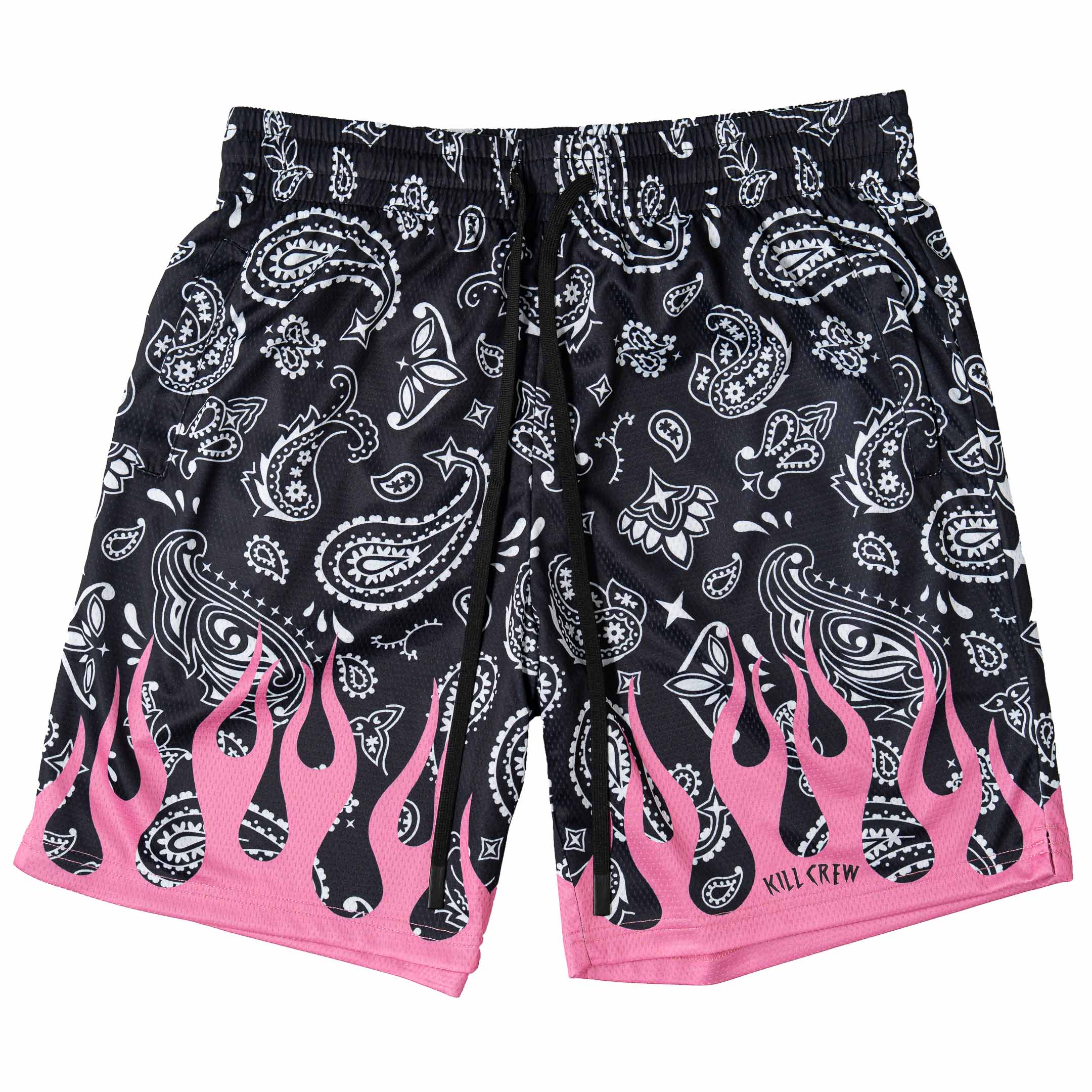 RELAXED CUT SHORTS BANDANA FLAME - BLACK / PINK – Kill Crew