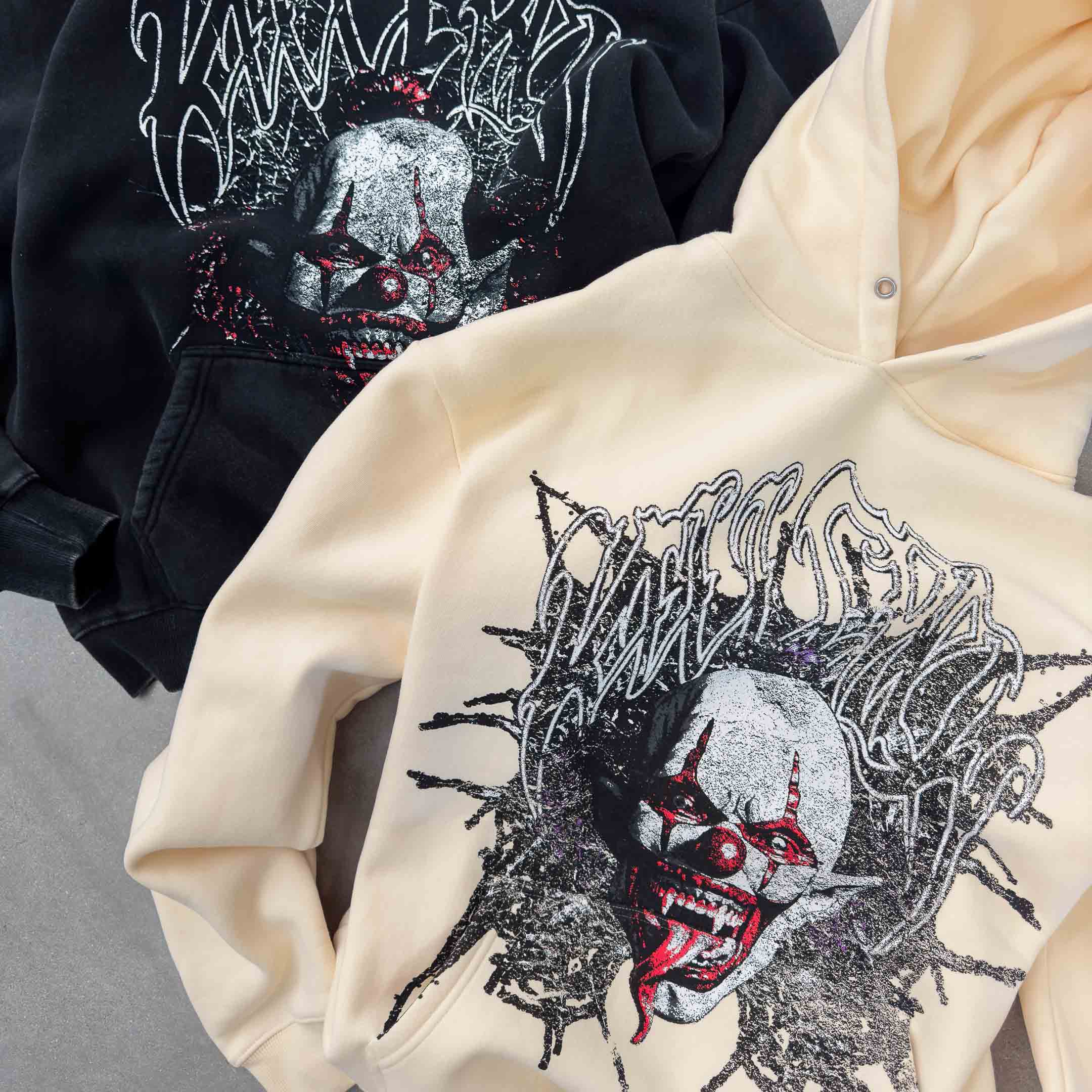 OVERSIZED LUX "PSYCHOTIC CLOWN" HOODIE - CREAM