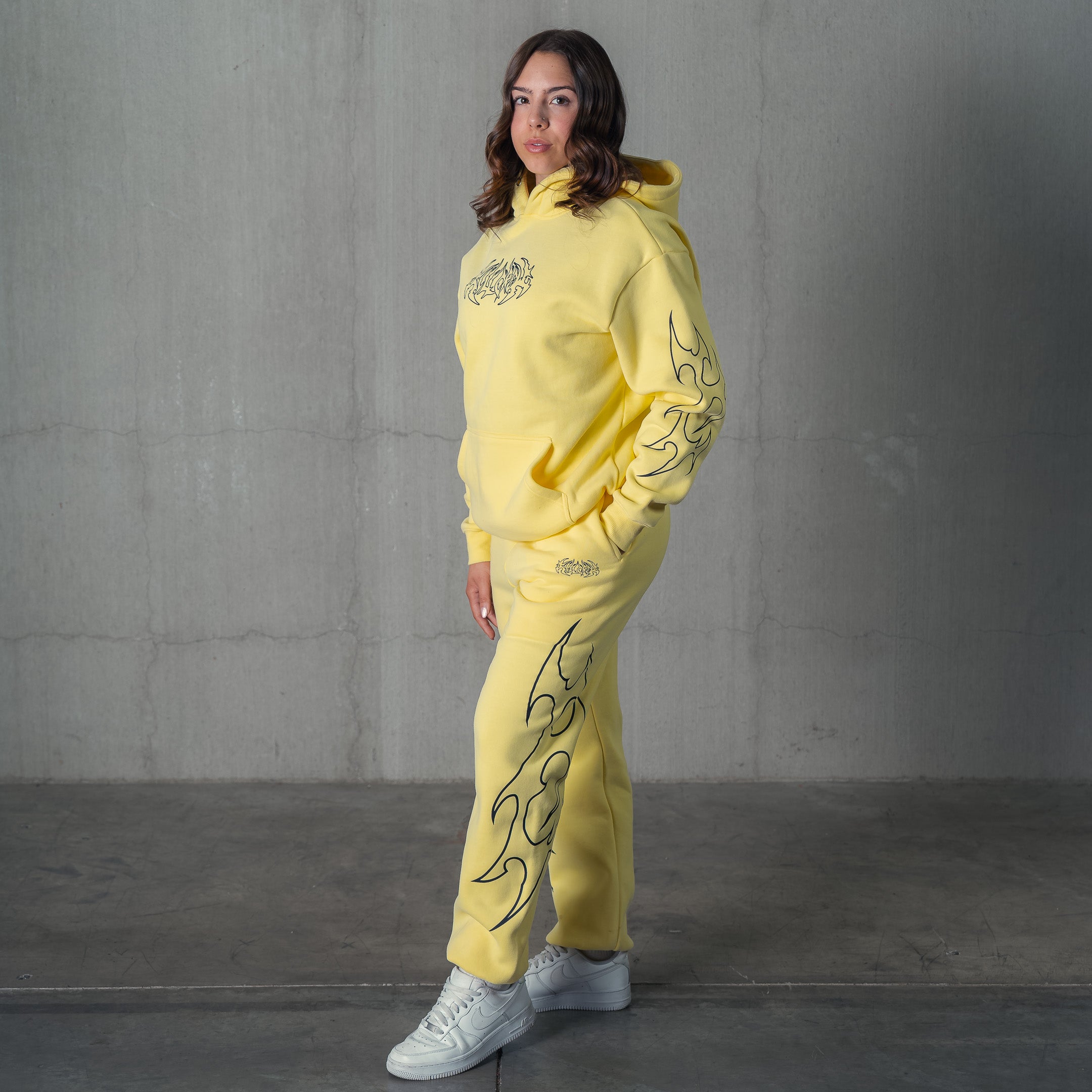 OVERSIZED LUX "TRIBAL" HOODIE - YELLOW / BLACK