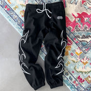 OVERSIZED LUX "TRIBAL" SWEATPANTS - BLACK / WHITE