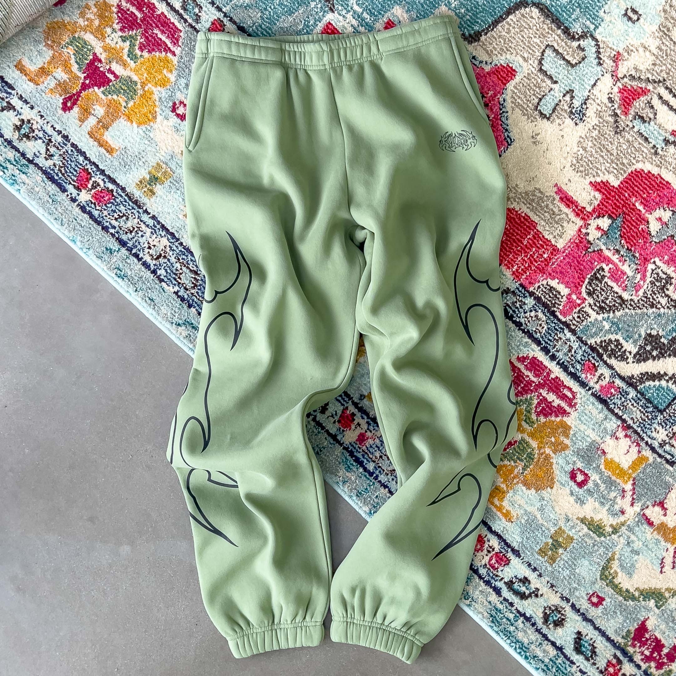 OVERSIZED LUX "TRIBAL" SWEATPANTS - GREEN / BLACK