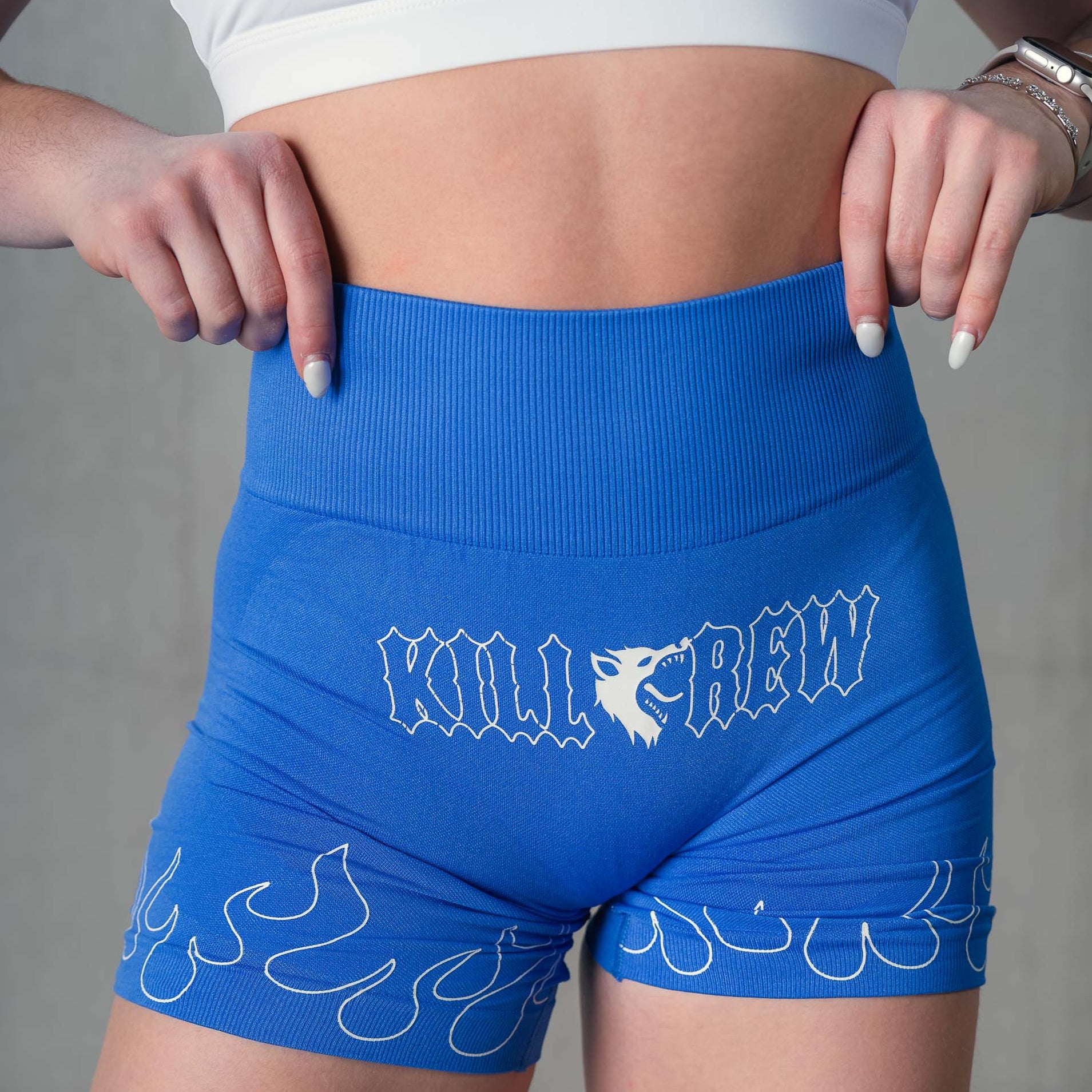 SEAMLESS FLAMES BIKER SHORTS - BLUE / WHITE
