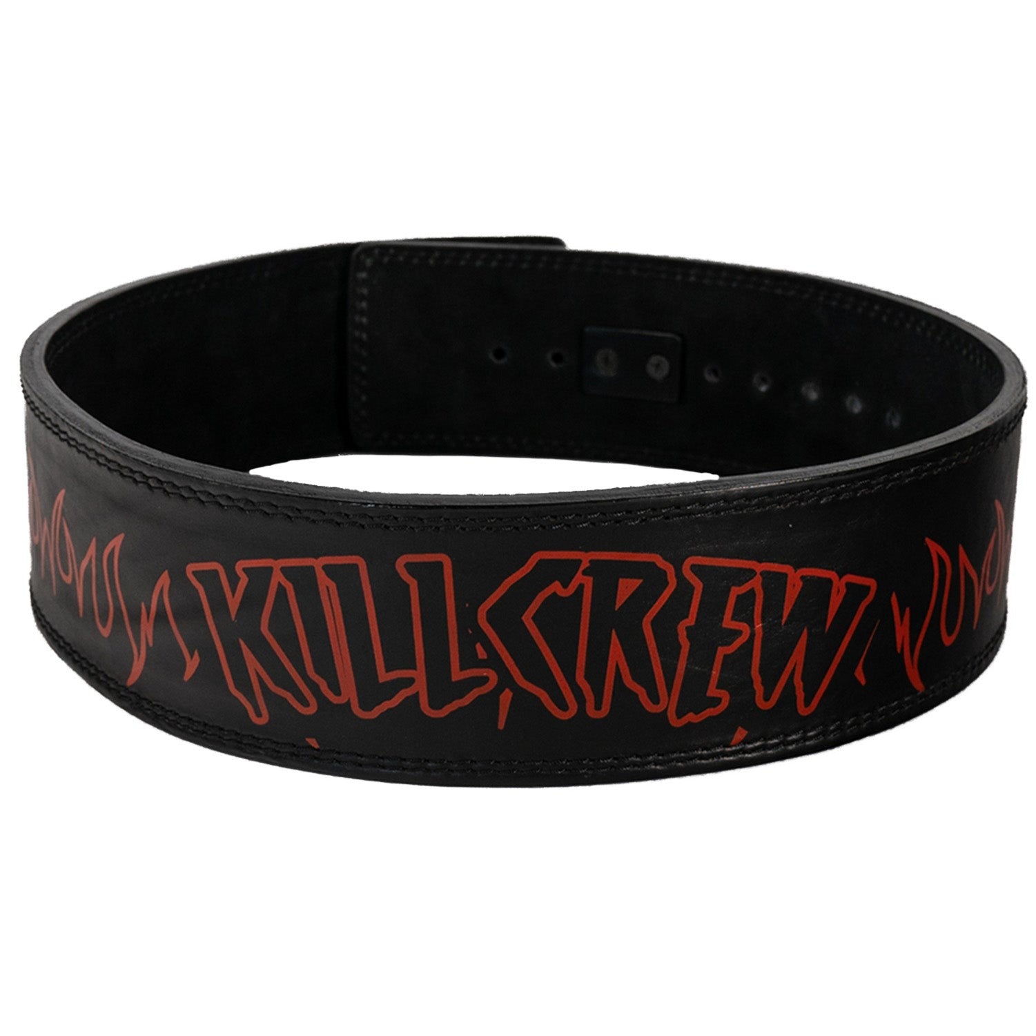Black Leather Belt with Red Flame Inlay Dancing Flame Leather Guitar Strap - Leathersmith Designs Inc main image 4