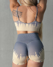 SEAMLESS SHATTER BIKER SHORTS - GREY / CREAM