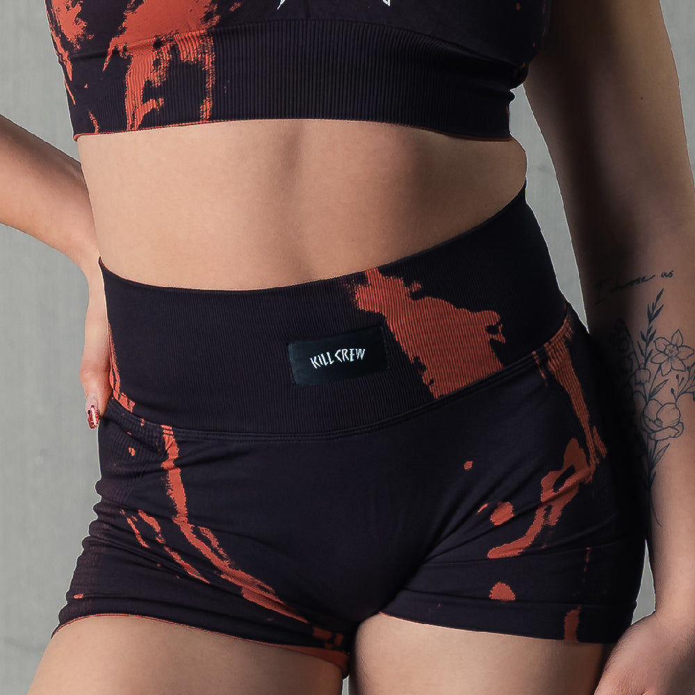 SEAMLESS SPLATTER BIKER SHORTS - BLACK / RED – Kill Crew