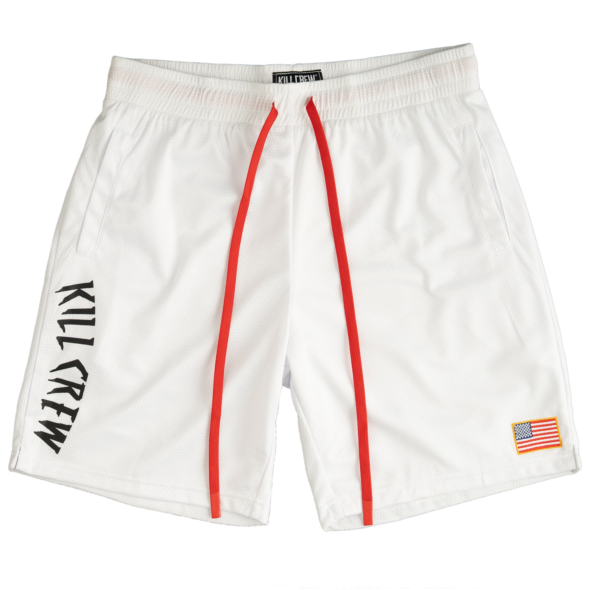 RELAXED CUT EMBROIDERED FLAG SHORTS - WHITE