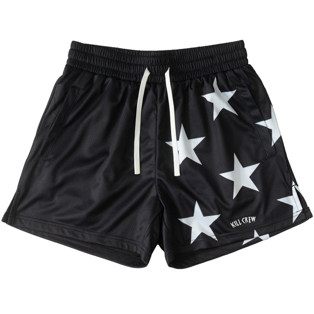 MUAY THAI SHORTS (MID THIGH CUT) STAR BOY - BLACK / WHITE – Kill Crew