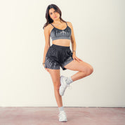 MUAY THAI SHORTS (MID THIGH CUT) SHATTER - BLACK / GREY