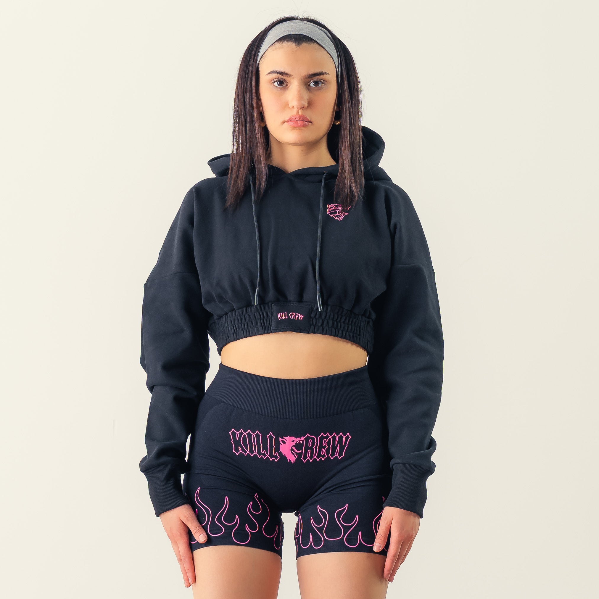 CROP HOODIE - BLACK / PINK – Kill Crew