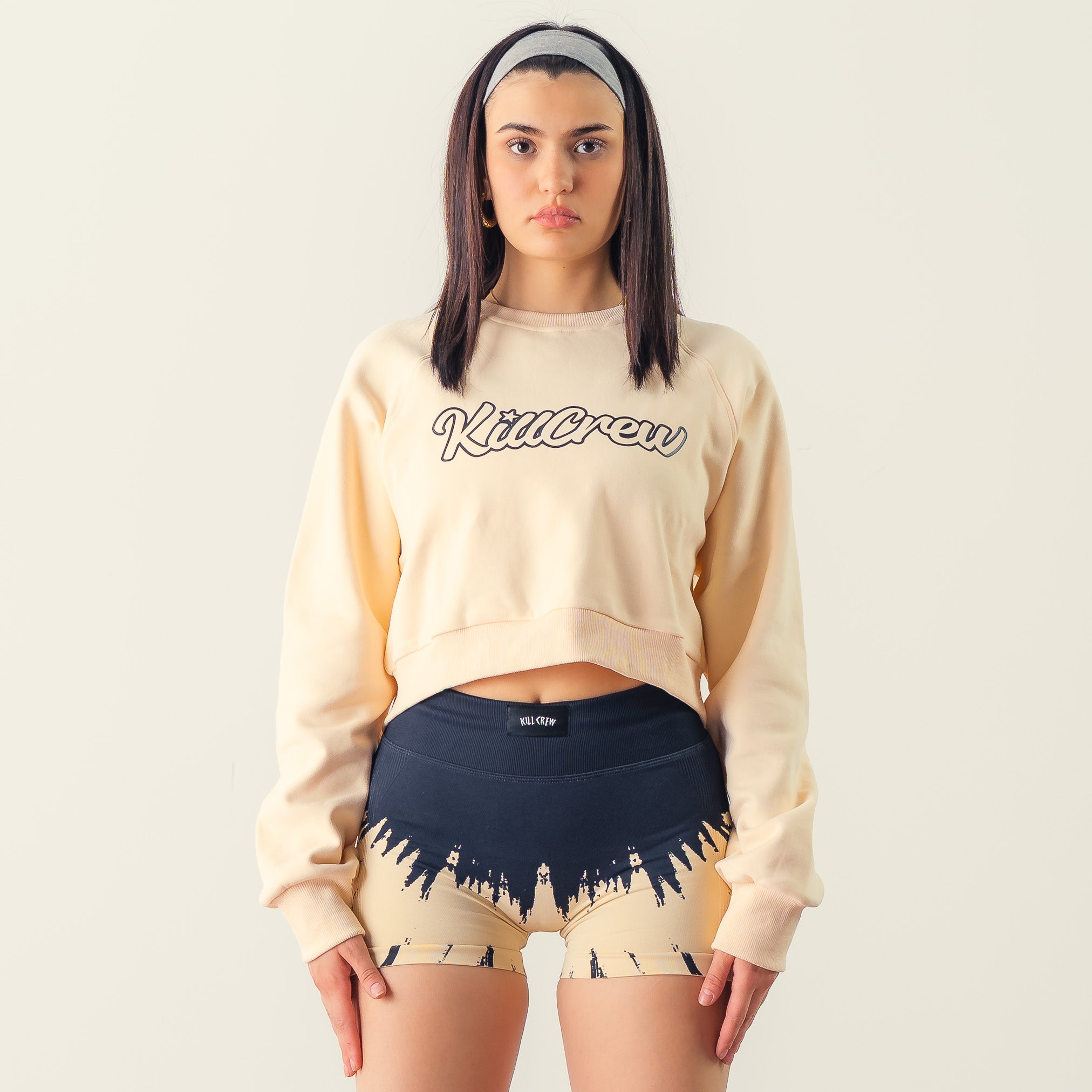SCRIPT CROP CREW NECK - CREAM