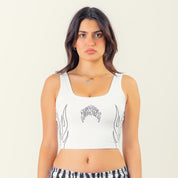 RIBBED STRETCH CROPPED TANK - WHITE / BLACK