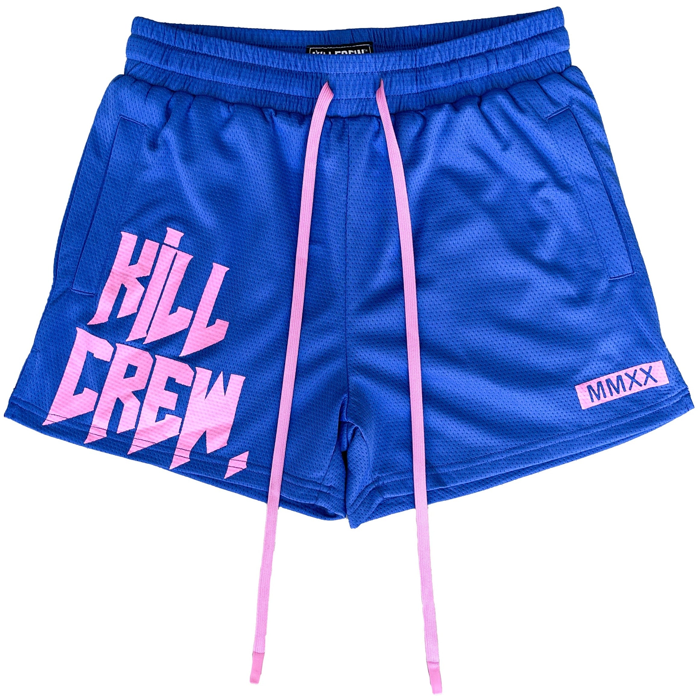 MUAY THAI SHORTS (MID THIGH CUT) - BLUE / PINK – Kill Crew