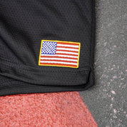 RELAXED CUT EMBROIDERED FLAG SHORTS - BLACK