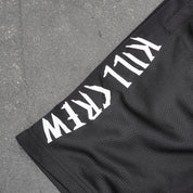 RELAXED CUT EMBROIDERED FLAG SHORTS - BLACK