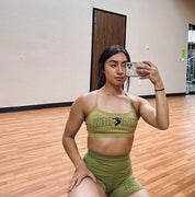 SCRUNCH WOLF BIKER SHORTS - OLIVE / BLACK