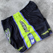 RETRO THAI FIGHT SHORTS - BLACK / GREEN