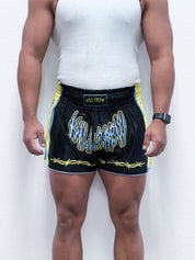 RETRO THAI FIGHT SHORTS - BLACK / GREEN