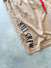 RELAXED CUT EMBROIDERED FLAG SHORTS - SAND