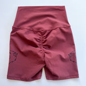SCRUNCH WOLF BIKER SHORTS - MAROON / BLACK