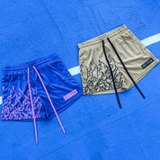 MUAY THAI FLAME SHORTS (MID THIGH CUT) - BLUE / PINK