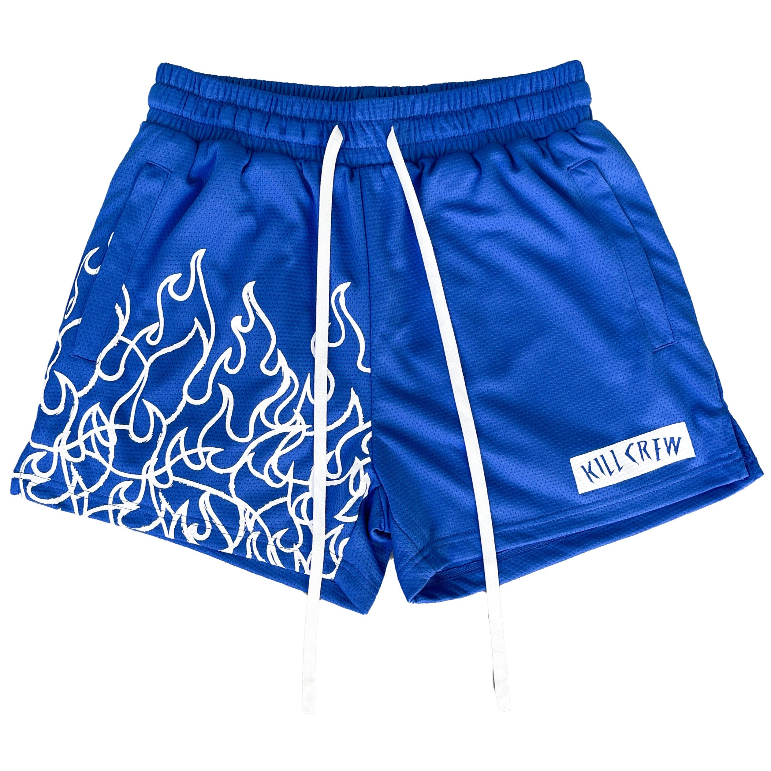 MUAY THAI FLAME SHORTS (MID THIGH CUT) BLUE WHITE – Kill Crew