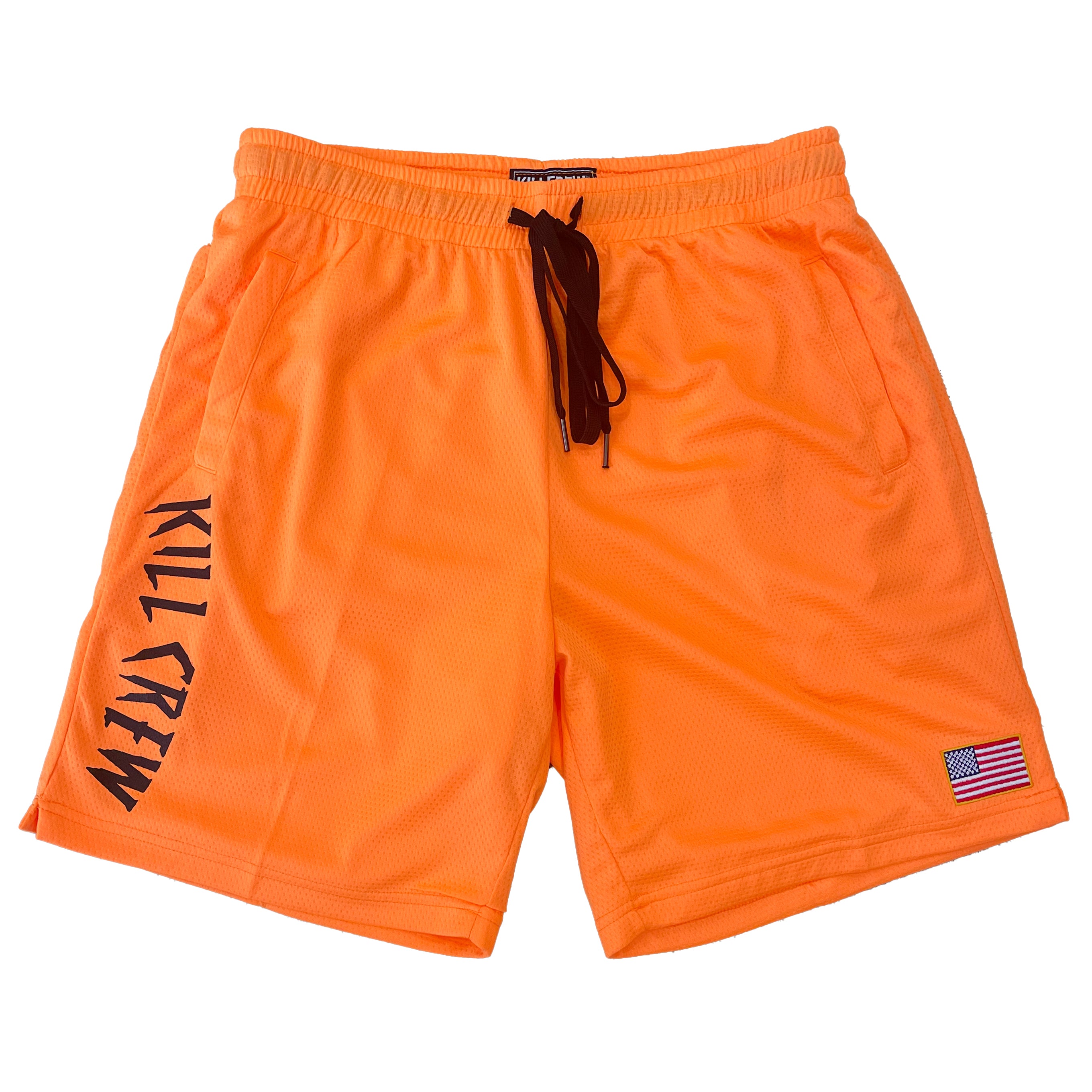 RELAXED CUT EMBROIDERED FLAG SHORTS - ORANGE