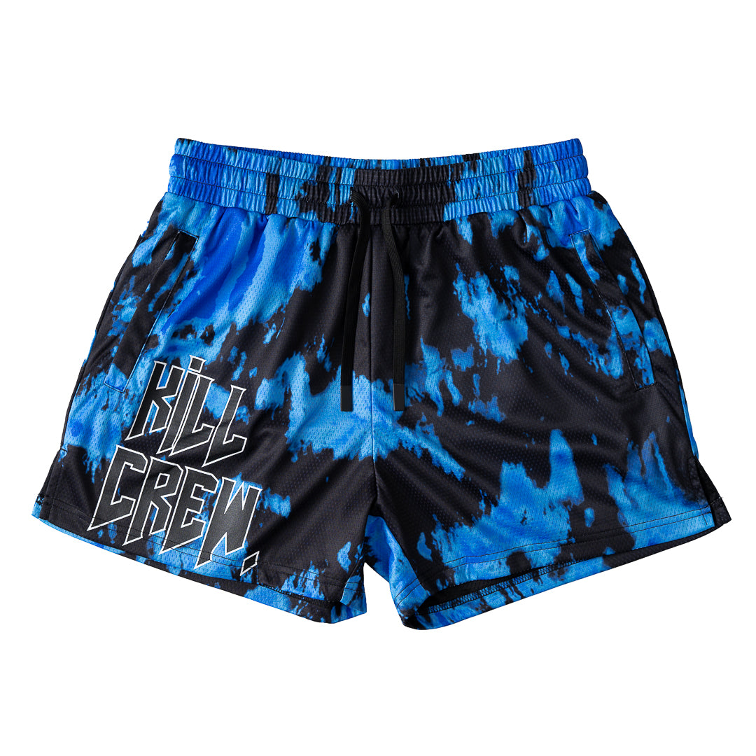 MUAY THAI SHORTS (MID THIGH CUT) ACID WASH - BLUE / BLACK