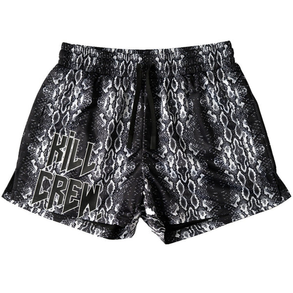 MUAY THAI SHORTS (MID THIGH CUT) SNAKE - BLACK / WHITE – Kill Crew