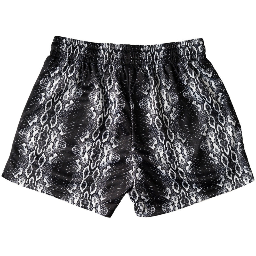 MUAY THAI SHORTS (MID THIGH CUT) SNAKE - BLACK / WHITE