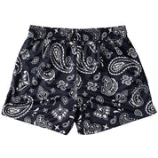 MUAY THAI SHORTS (MID THIGH CUT) BANDANA - BLACK / CREAM