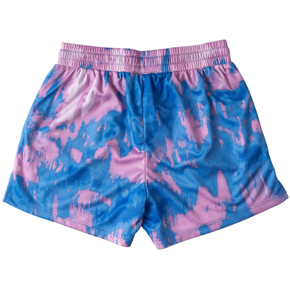 MUAY THAI SHORTS (MID THIGH CUT) ACID WASH - BLUE / PINK