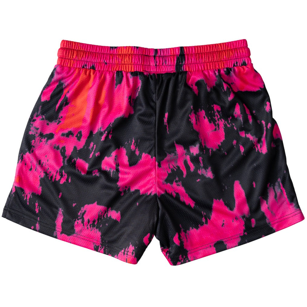 MUAY THAI SHORTS (MID THIGH CUT) ACID WASH - PINK / BLACK