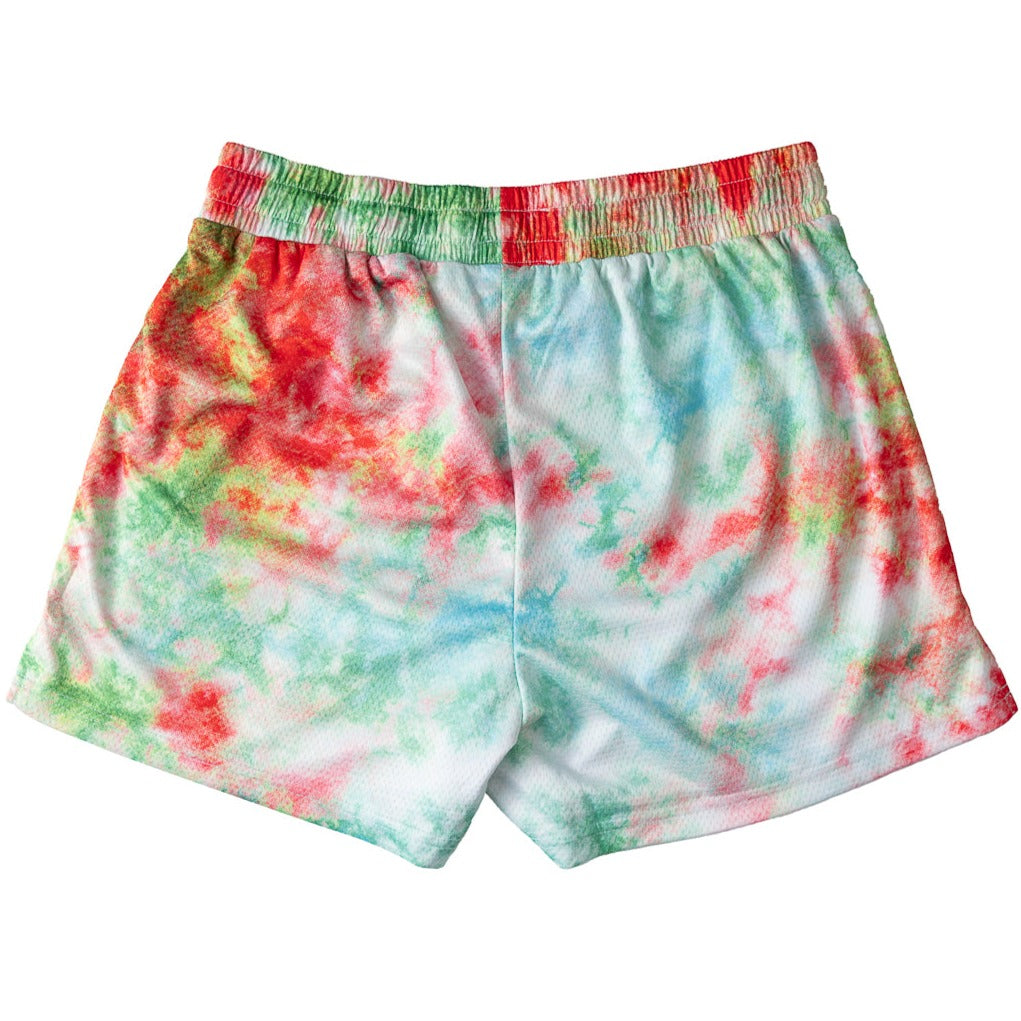 MUAY THAI SHORTS (MID THIGH CUT) TIE DYE - RED / GREEN