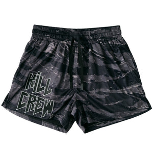 MUAY THAI SHORTS (MID THIGH CUT) - BLACK CAMO