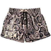 MUAY THAI SHORTS (MID THIGH CUT) SNAKE - BLACK / CREAM